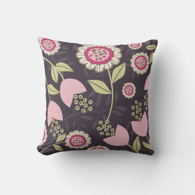 Coussin Grand motif floral rose (Recto)
