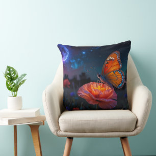 Coussin Grand papillon sur pavot psychédélique