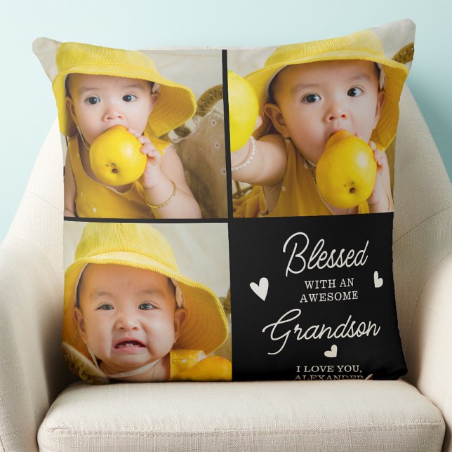 Coussin Grand-parents de Grandson Custom Photo Collage (Créateur téléchargé)