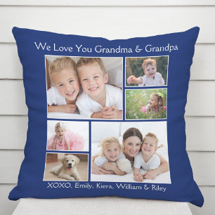 Coussin Grand-parents Photo Collage bleu