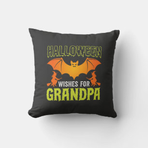 Coussin Grand-père d'Halloween Chauve-souris Sorcière Vœux
