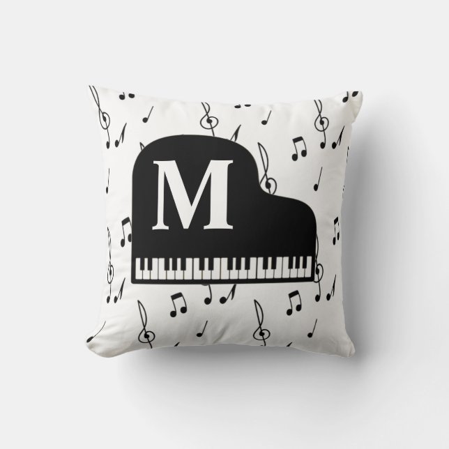 Coussin Grand Piano Music Note Monogramme Pianiste (Recto)