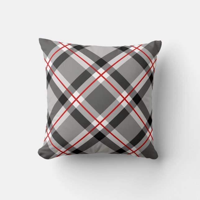 Coussin Grand plaid moderne, noir, blanc, gris et rouge (Recto)