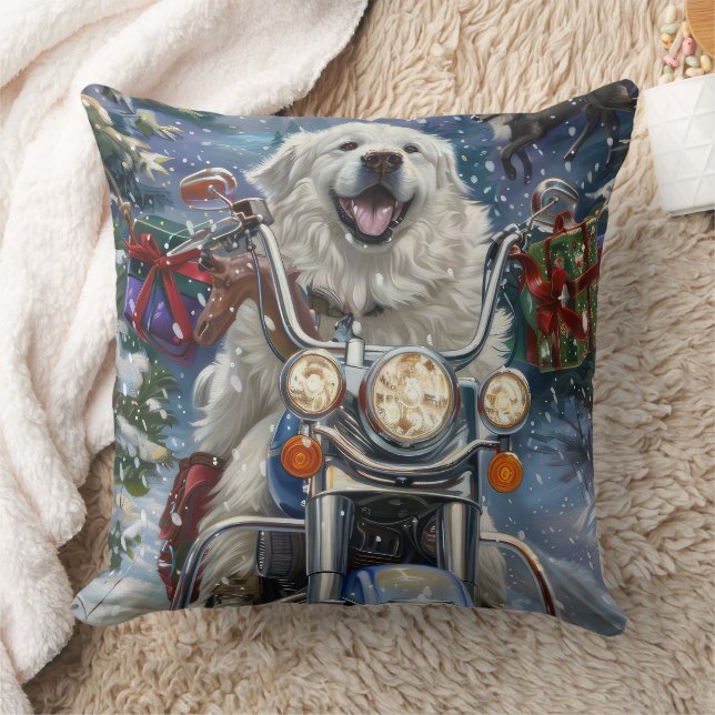 Coussin Grand Pyrénées Chien équitation Moto Noël (Couverture)