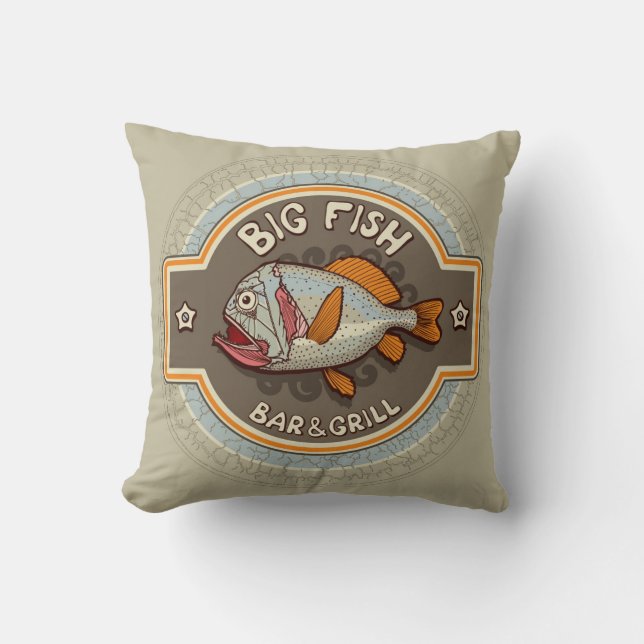 Coussin Grande affiche de bar et grill de poissons (Recto)
