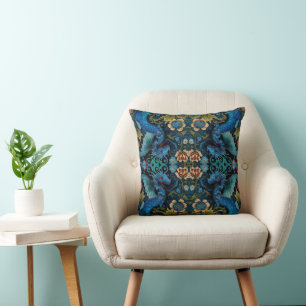 Coussin Grande échelle Vintage Bleu Dragon Botanique