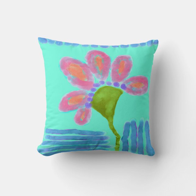 Coussin Grande Fleur rose Art Décor Abstrait (Recto)