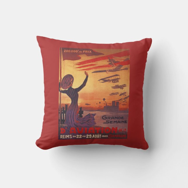 Coussin Grande semaine d'aviation - affiche de ondulation (Recto)