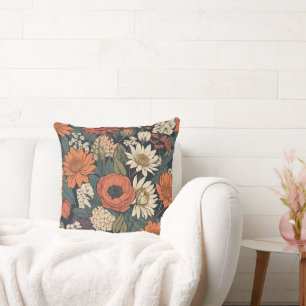 Coussin Grandes Fleurs Automnes Contemporaines