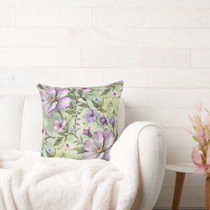 Coussin Grandes fleurs de lavande sur la menthe