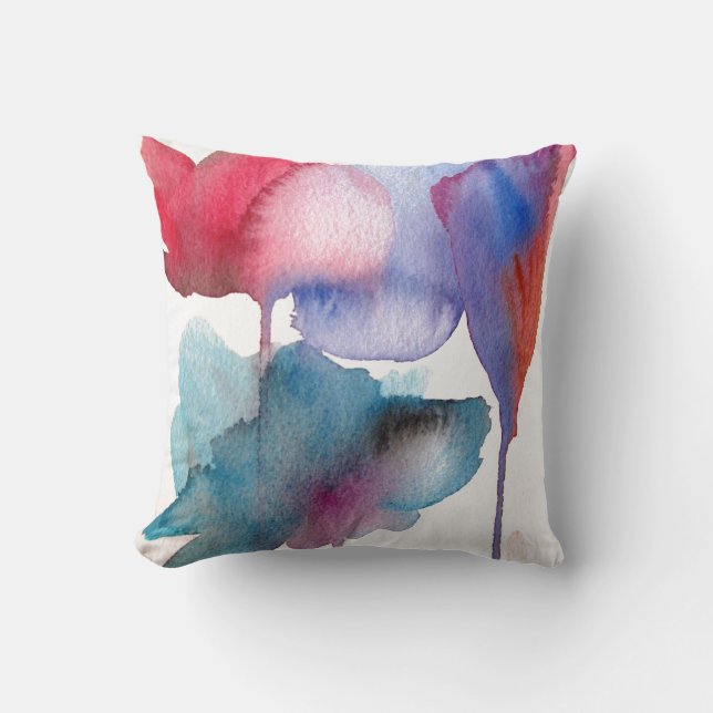 Coussin Grandes fleurs florales pour aquarelle bleues et (Recto)