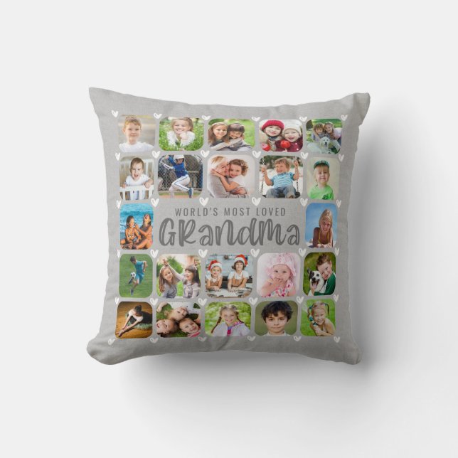 Coussin Grandma 22 Rond Photo Collage Faux Gris Linge (Recto)