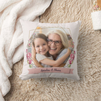 Coussin Grandma Cadeau Photo Fête des Mères de Fille Rose