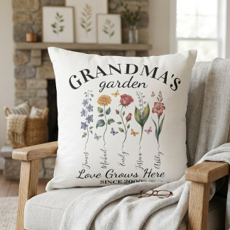 Coussin Grandma's Garden Birth Flowers Love Grows Here