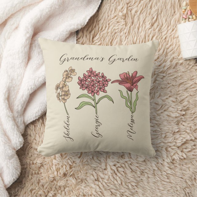 Coussin Grandma's Garden Flower 3 Grandkids Nom Floral (Couverture)