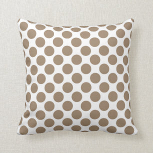 Coussin Grands points rétro - taupe tan et blanc