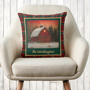 Coussin Grange rouge avec étoile n' Snow Farmhouse Plaid M