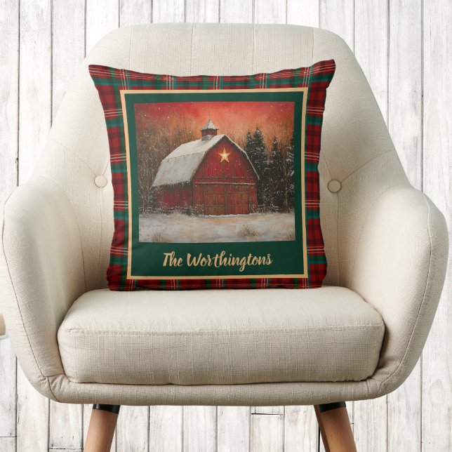 Coussin Grange rouge avec étoile n' Snow Farmhouse Plaid M (Créateur téléchargé)