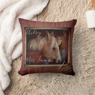 Coussin Grange Rouge Rustique Photo & Texte Personnalisé