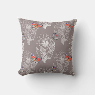 Coussin Graphique à fleurs et papillon, aquarelle, motif