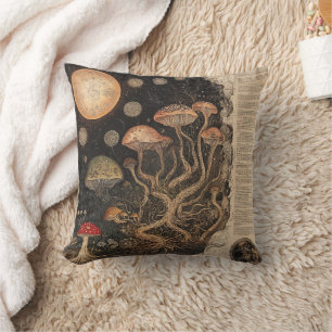 Coussin Graphique botanique de champignons vintage (7)