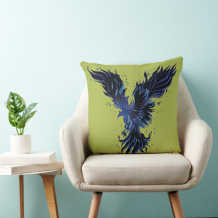 Coussin Graphique de l'oiseau phénix bleu volant