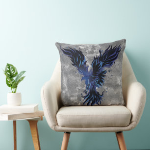 Coussin Graphique de l'oiseau phénix bleu volant