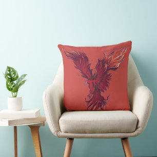 Coussin Graphique de l'oiseau phénix rouge volant