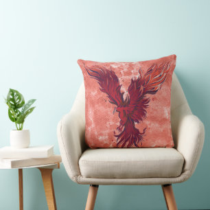 Coussin Graphique de l'oiseau phénix rouge volant