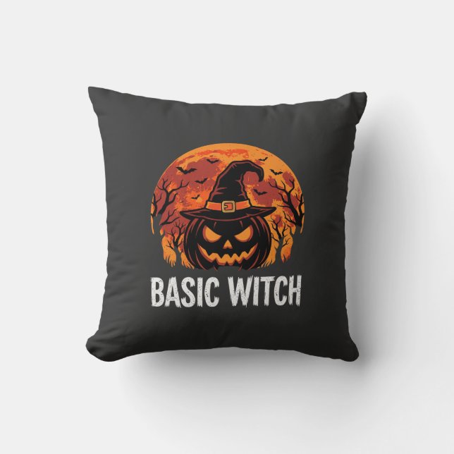 Coussin Graphique de lune de citrouille de sorcière de bas (Recto)