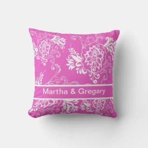 Coussin Graphique floral rose chaud, mariée et mariée