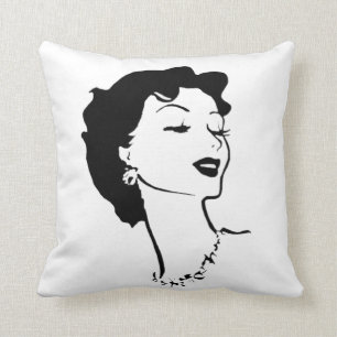 Coussin Graphique français noir et blanc de visage vintage