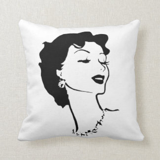 Coussin Graphique français noir et blanc de visage vintage