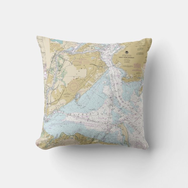 Coussin Graphique nautique du port de New York 12327 (Recto)