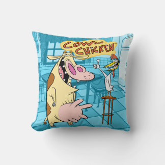 Coussin Graphique souriant de vache et de poulet