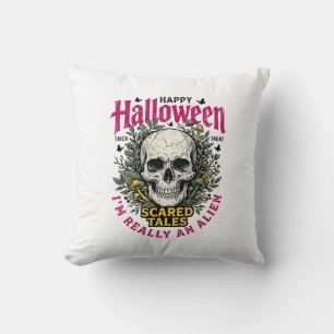 Coussin Graphisme d'alien crâne Halloween vintage pour T-s