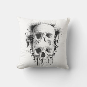Coussin Graphisme de tache d'encre noire Skull Drip
