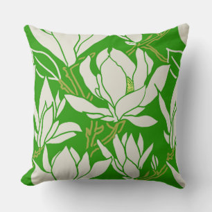 Coussin Graphisme magnolia en motif vert kelly