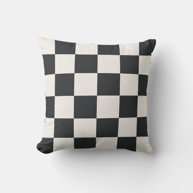 Coussin Graphite Moderne Blanc Chaud Damier (Recto)