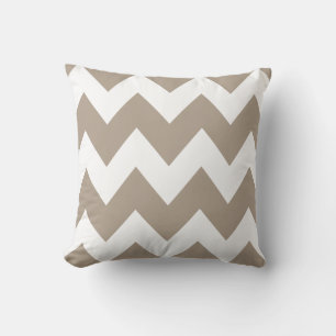 Coussin Gras Chevron Zigzag Motif Beige Blanc