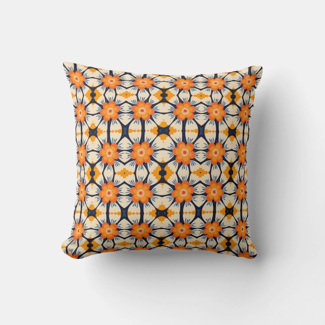 Coussin Gras Retro Floral Illustration en orange (Recto)
