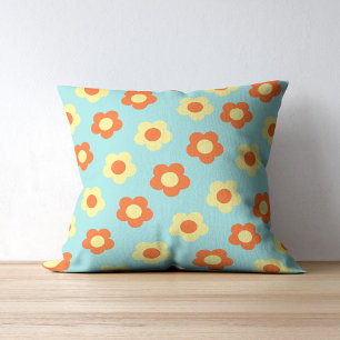 Coussin Gras Turquoise & Orange Fleur Tropical Whimsical