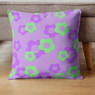 Coussin Gras violet et néon vert floral Tropical