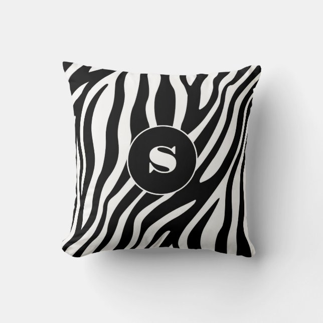 Coussin Gras Zebra Stripe Noir & Blanc avec Monogramme (Recto)