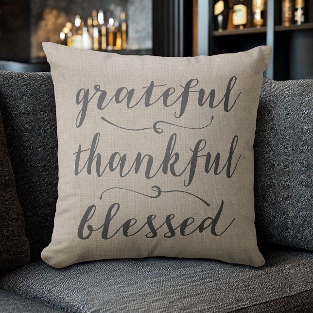 Coussin Grateful Thankful Blessé Script rustique - damask (Grateful Thankful Blessed Pillow)