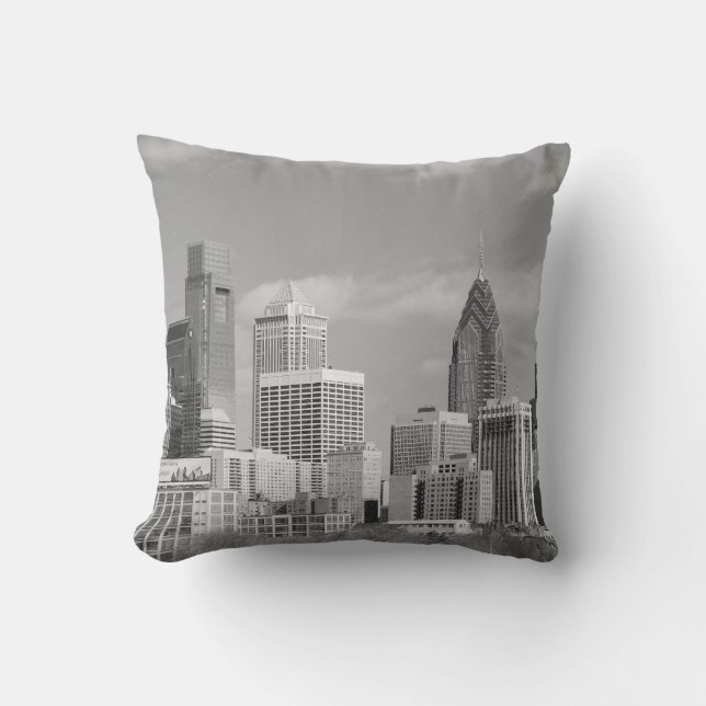Coussin gratte-ciel de Philly noir et blanc (Recto)