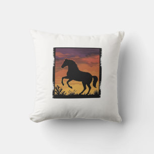 Coussin Gravure occidentale silhouette de cheval au couche
