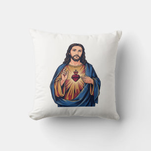 Coussin Gravure Vintage Cœur Sacré Vecteur Religieux De