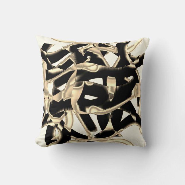 Coussin Gravures beiges et noires, ruban détruit sur clair (Recto)