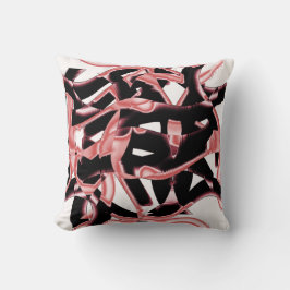 Coussin Gravures ou ruban noir et saumon détruit sur blanc